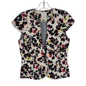 Anthropologie Elevenses Floral Blazer Vest Size 6‎ Multicolor Cap Sleeve Lined